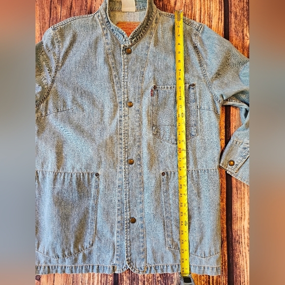 Levi's Vintage Y2K Women's Size Large Denim Chore Jacket Longline Snap Front - Picture 12 of 13